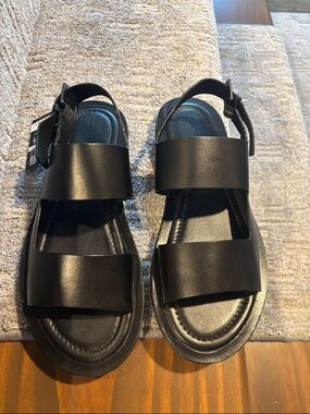 Massimo Dutti Black Strappy Platform Sandals size 8